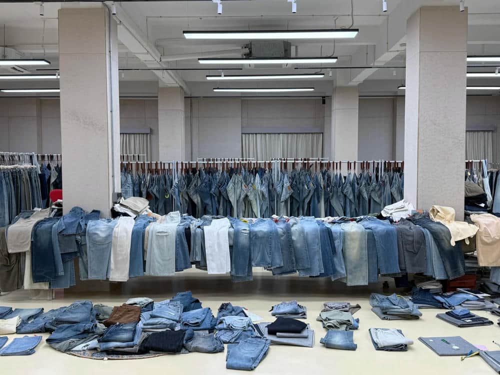 wholesale jeans rigid stretch denim bulk stacked