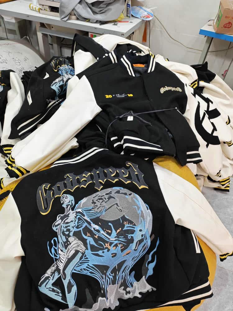 unfinished jacket on production line factory