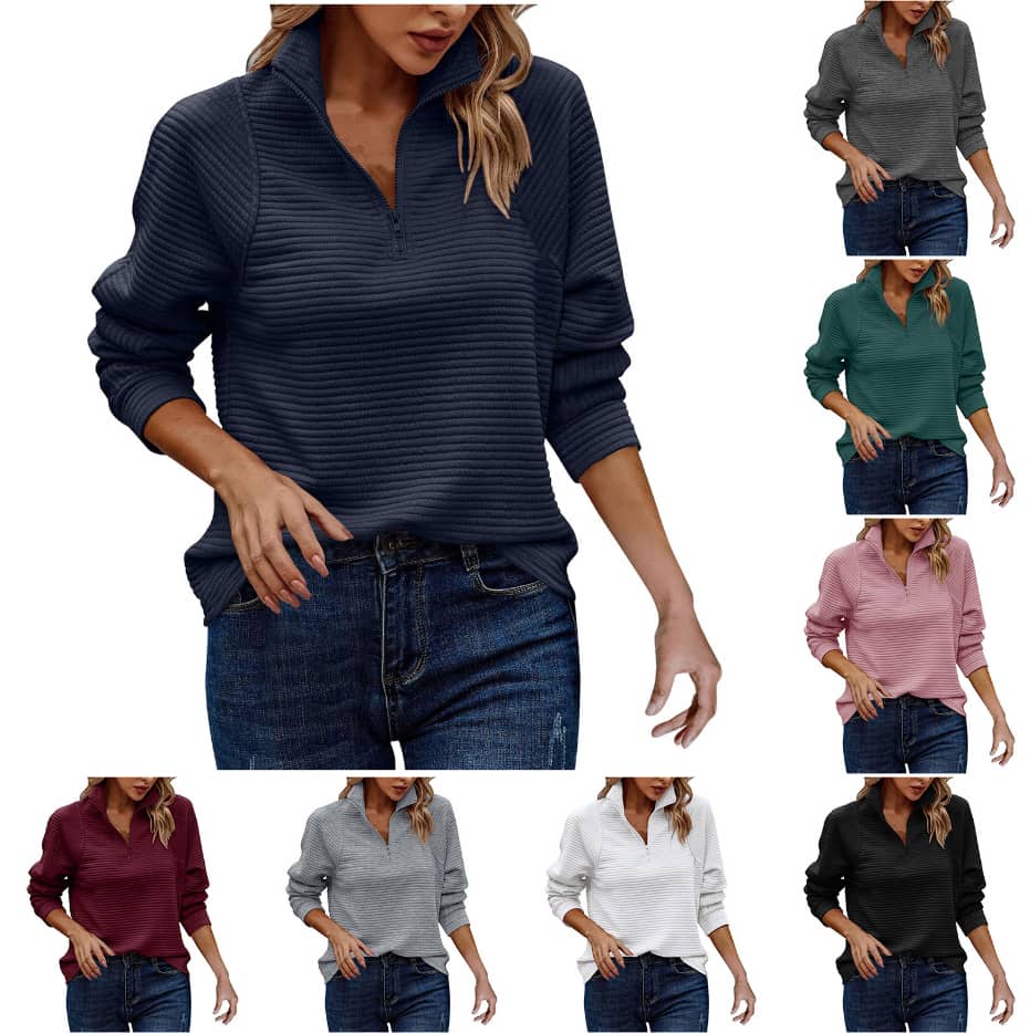 woman wearing wholesale long sleeve top casual outfit